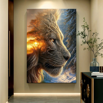 Lion and Surreal Winter Summer Wall Art Canvas
