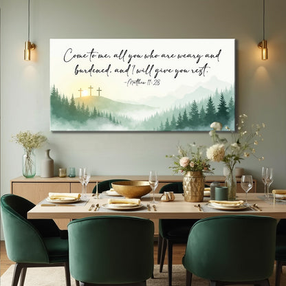 Canvas Come To Me Matthew 11:28 Faith Sign by Tailored Canvases; forest with three crosses on Tampa Home & Garden Store