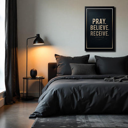 Canvas wall art dark Matthew 21:22 Pray Believe Receive Faith Sign III by Tailored Canvases on Tampa Home & Garden Store