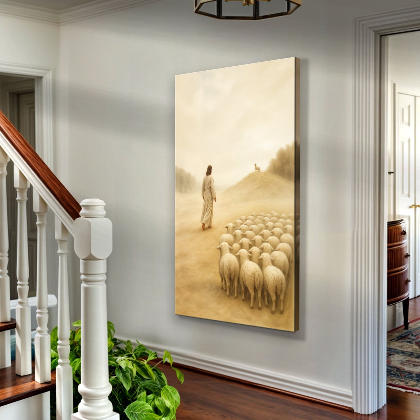 Canvas wall art 99 Faith Wall Art III by Tailored Canvases, serene pastoral scene with shepherd and flock on beige landscape on Tampa Home & Garden Store