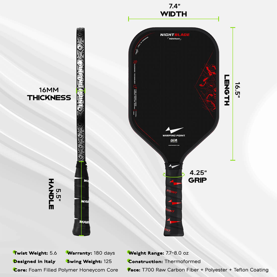 Nightblade pickleball paddle Warping Point black with red graphics 16mm thickness on Tampa Home & Garden Store