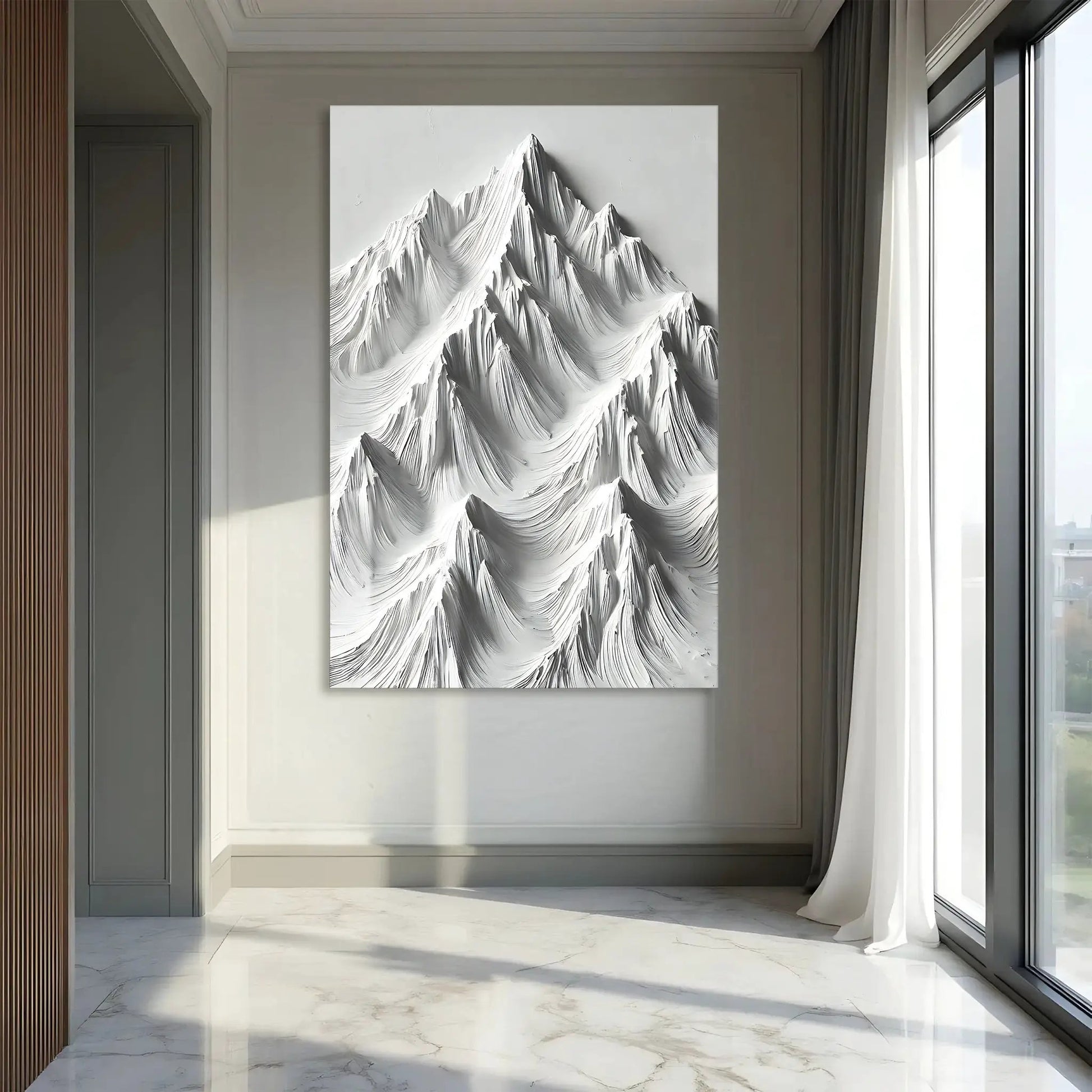 White Mountain Wall Art canvas by Tailored Canvases, mountain relief on tall vertical panel on Tampa Home & Garden Store