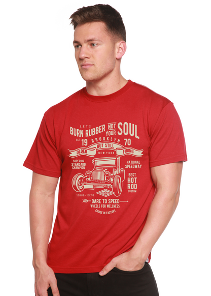 Burn Rubber red bamboo viscose organic cotton tee with vintage car print Spun Bamboo on Tampa Home & Garden Store