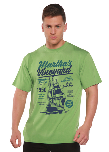 Martha's Vineyard men's bamboo viscose/organic cotton short sleeve tee green navy ship print on Tampa Home & Garden Store