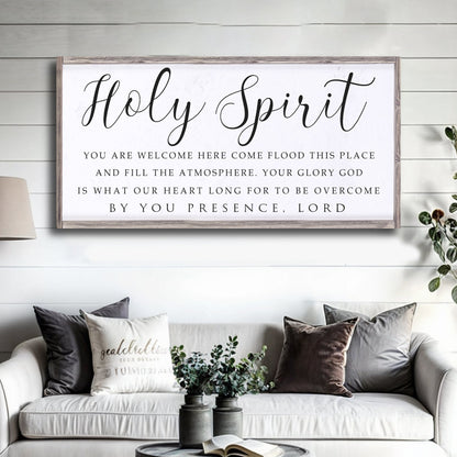 Canvas sign Holy Spirit You Are Welcome Here Faith Sign II with black script, Tailored Canvases on Tampa Home & Garden Store