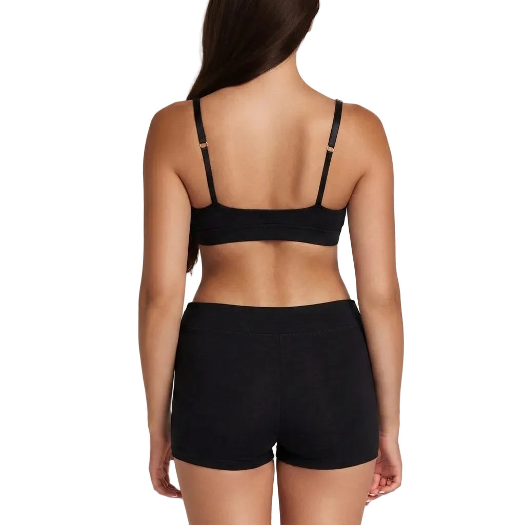 Net Positive Organic Cotton boyshorts in black, back view on model on Tampa Home & Garden Store