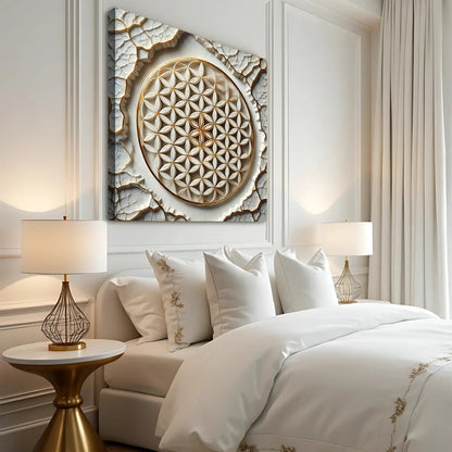 Flower Of Life Wall Art VI canvas Tailored Canvases gold geometric motif on textured backdrop on Tampa Home & Garden Store