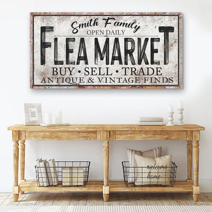 Family flea market sign canvas by Tailored Canvases; bold lettering, rustic charm on Tampa Home & Garden Store