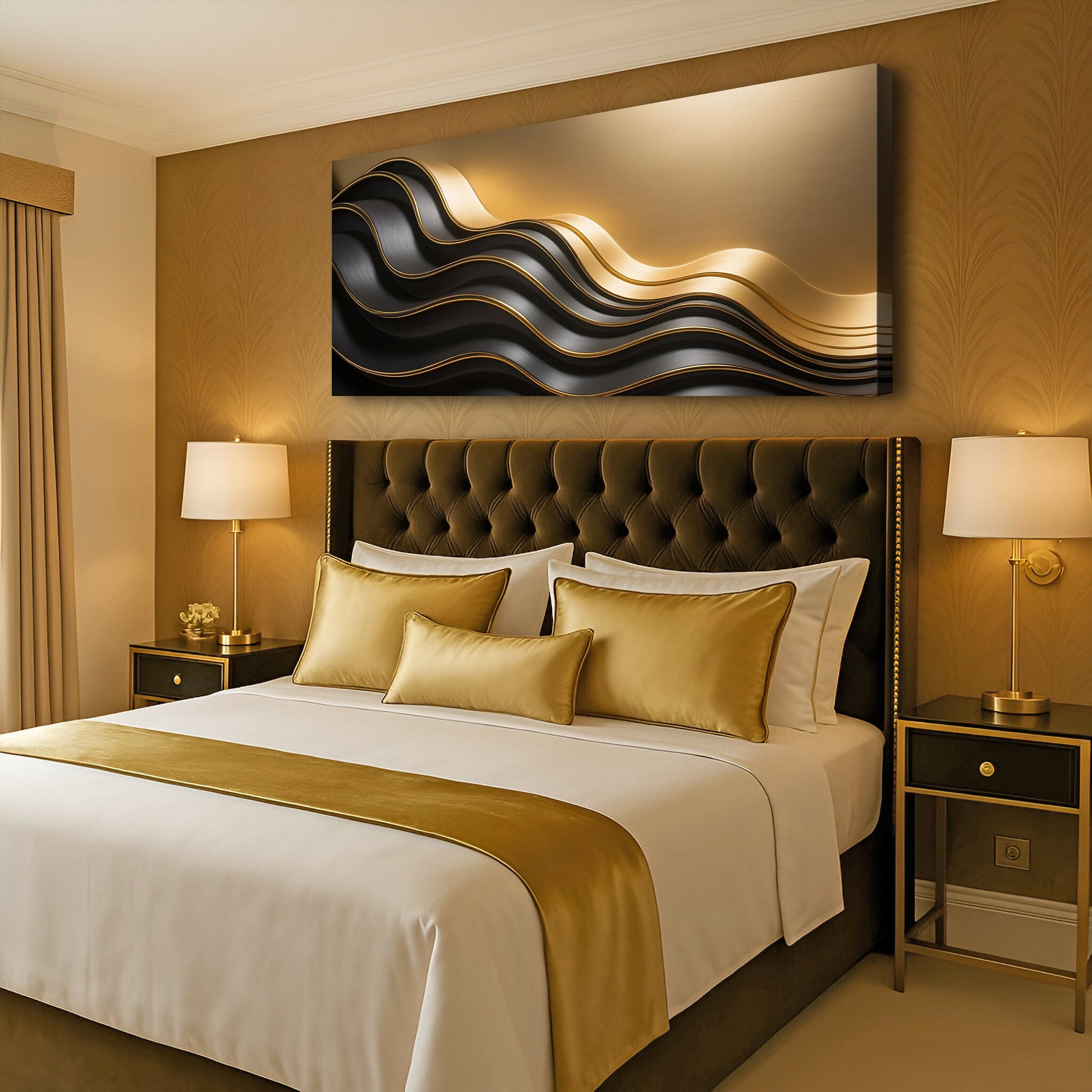 Black and Gold Minimalist Abstract Wall Art canvas Tailored Canvases crafting canvas above bed on Tampa Home & Garden Store