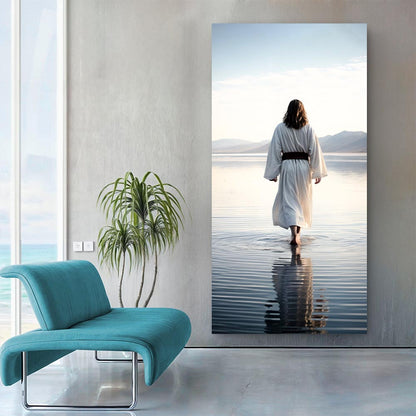 Reflections Faith Wall Art VII canvas; serene figure in white robe wading into calm water on Tampa Home & Garden Store
