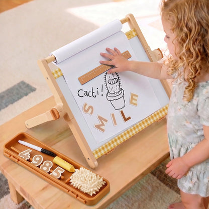 Tiny Land INC Double-Sided Magnetic Tabletop Easel for kids with paper roll cactus drawing on Tampa Home & Garden Store