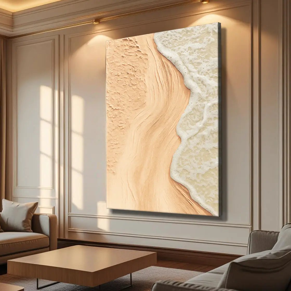 Beige Beach Coastal Canvas by Tailored Canvases crafting canvas wall art of sand and surf on Tampa Home & Garden Store