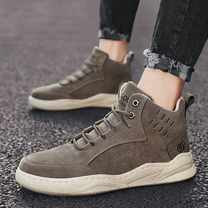 Stevvex men's brown suede high-top sneakers with lace-up and beige sole on Tampa Home & Garden Store