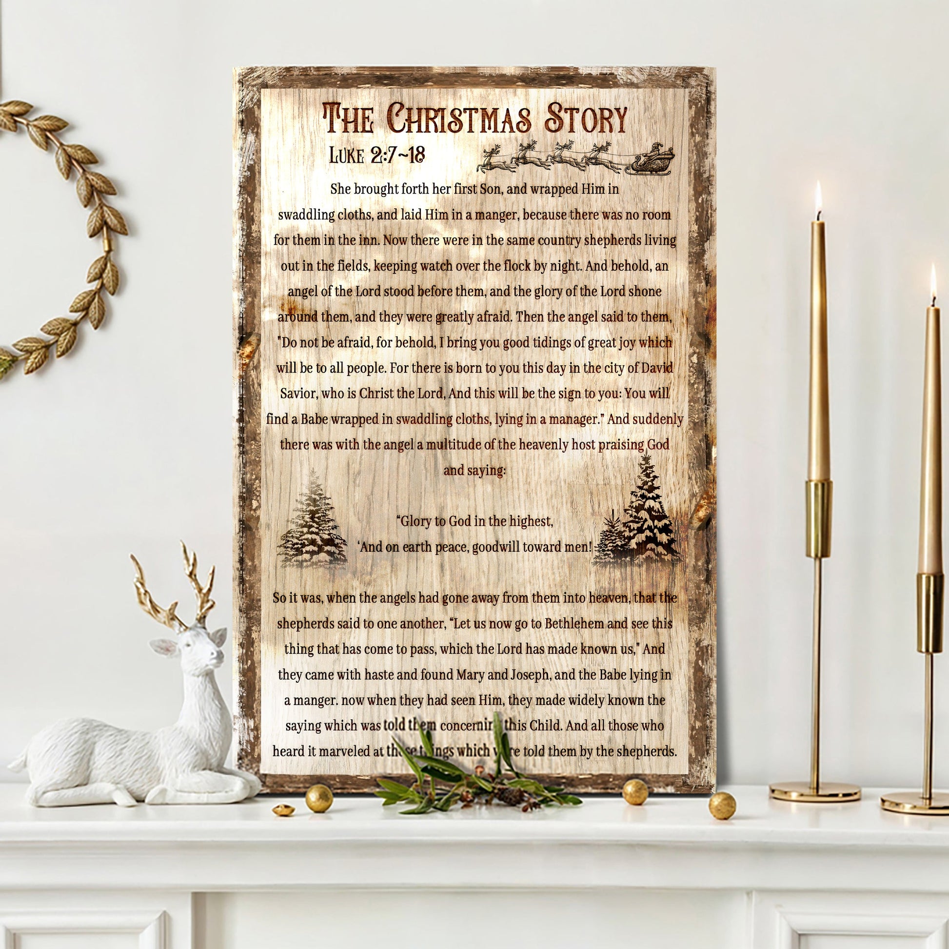 Tailored Canvases The Christmas Story Sign II canvas with rustic woodgrain and scripture text on Tampa Home & Garden Store