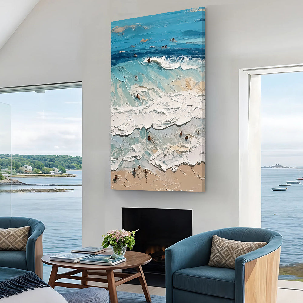 Beach Days Wall Art XVIII canvas by Tailored Canvases, ocean blue textured waves and sand on Tampa Home & Garden Store
