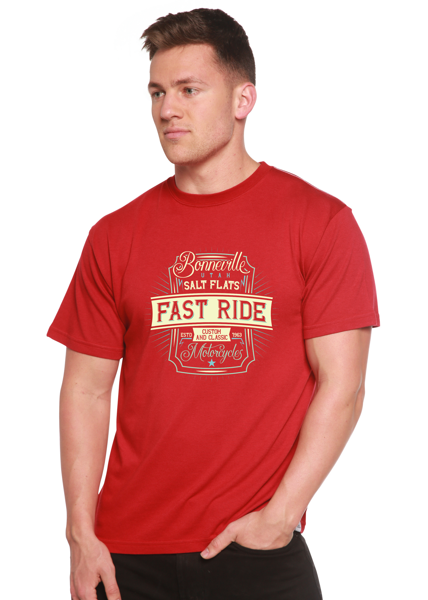 Fast Ride men's bamboo viscose/organic cotton short sleeve graphic T-shirt red Spun Bamboo on Tampa Home & Garden Store