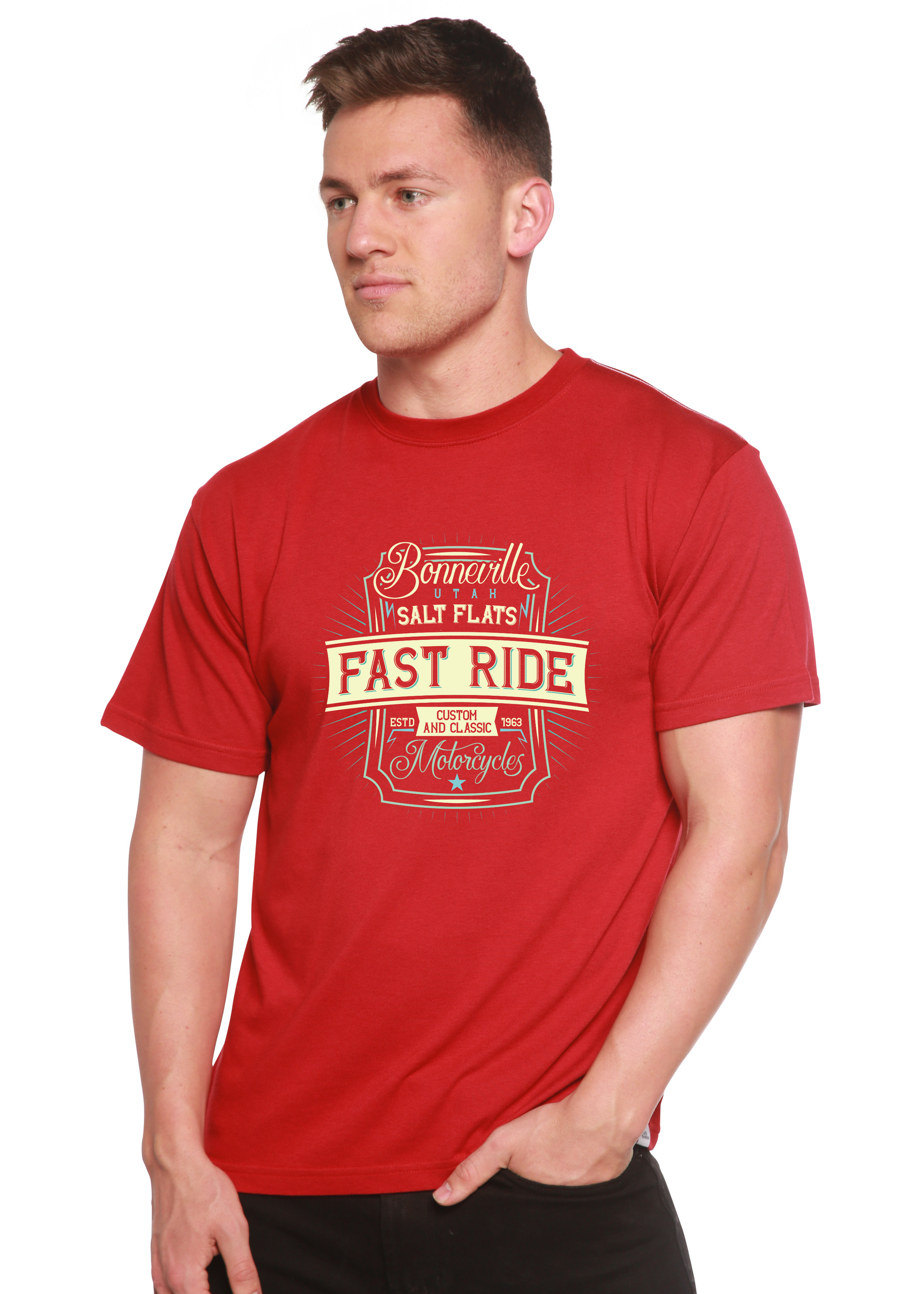 Fast Ride men's bamboo viscose/organic cotton short sleeve graphic T-shirt red Spun Bamboo on Tampa Home & Garden Store
