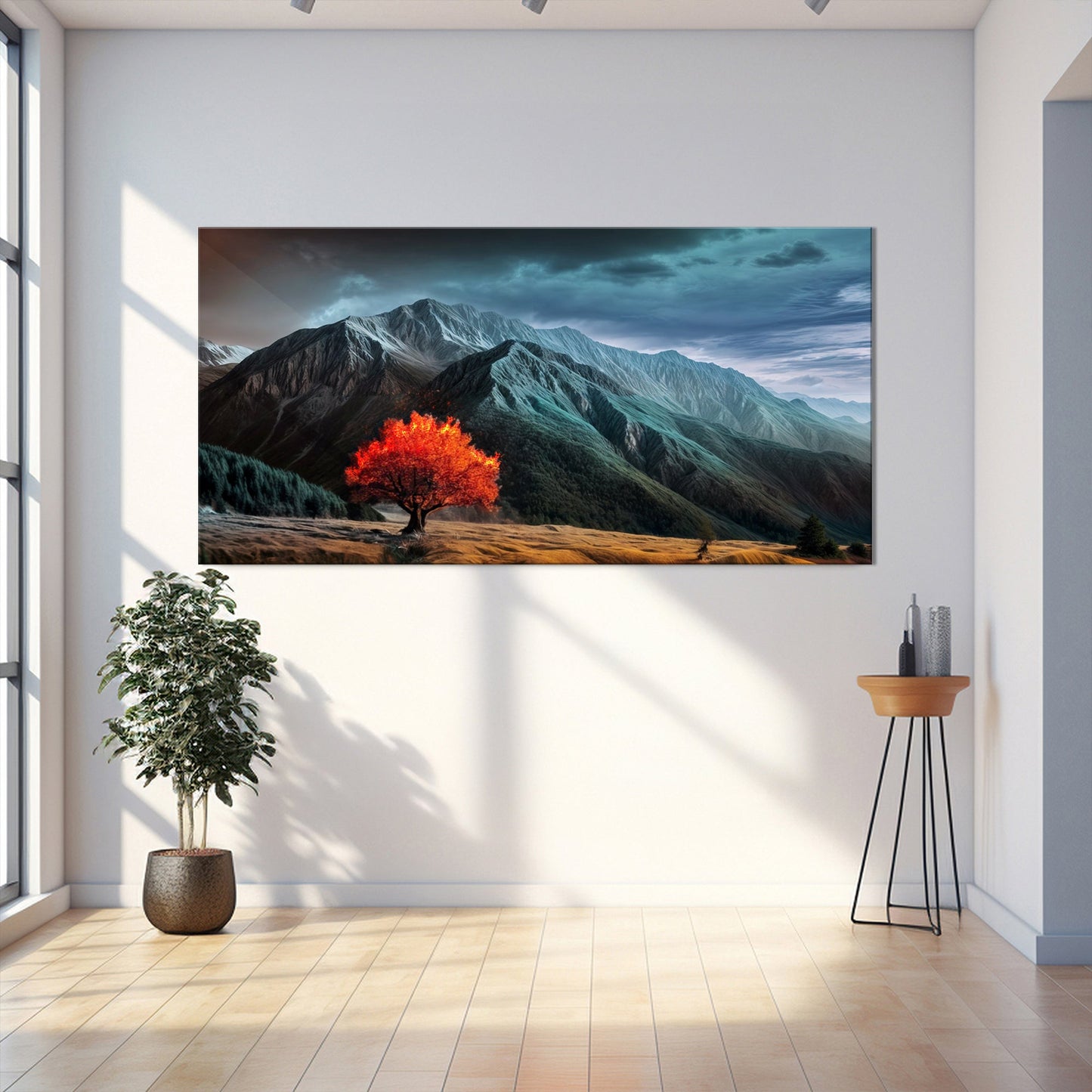 Burning Bush Faith Wall Art IX canvas by Tailored Canvases, mountain landscape with red tree on Tampa Home & Garden Store