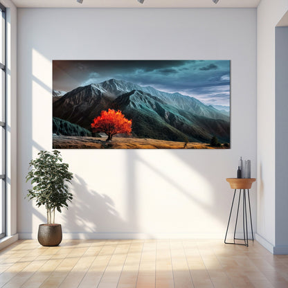 Burning Bush Faith Wall Art IX canvas by Tailored Canvases, mountain landscape with red tree on Tampa Home & Garden Store