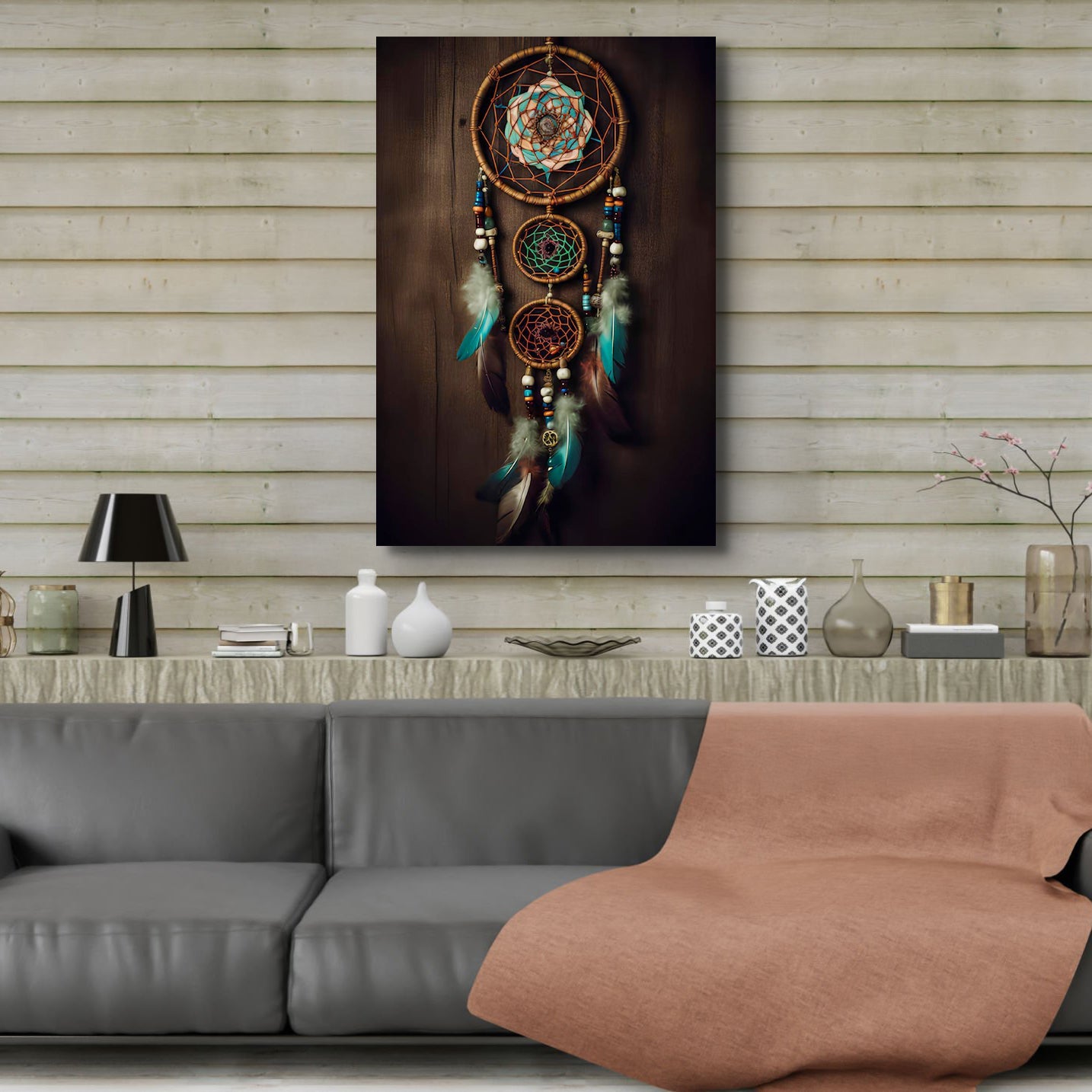 3D Whispering Feathers Wall Art VI canvas by Tailored Canvases, teal feather dreamcatcher on Tampa Home & Garden Store