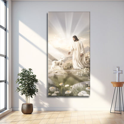 Canvas: Jesus Protects The Lamb From Wolves Faith Wall Art XII by Tailored Canvases sunlit meadow on Tampa Home & Garden Store