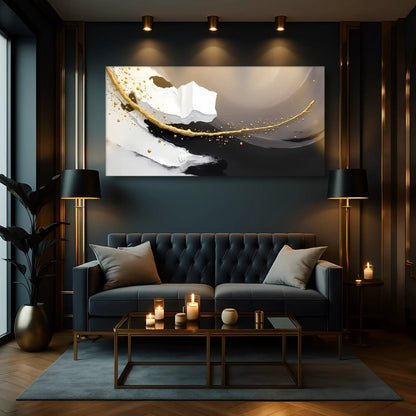 Wave Abstract Wall Art canvas with white, black, and gold accents on Tampa Home & Garden Store