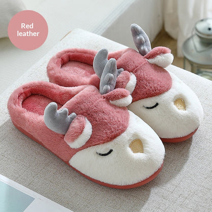Stevvex women's winter deer plush slippers, pink fuzzy, non-slip indoor house shoes pair on Tampa Home & Garden Store