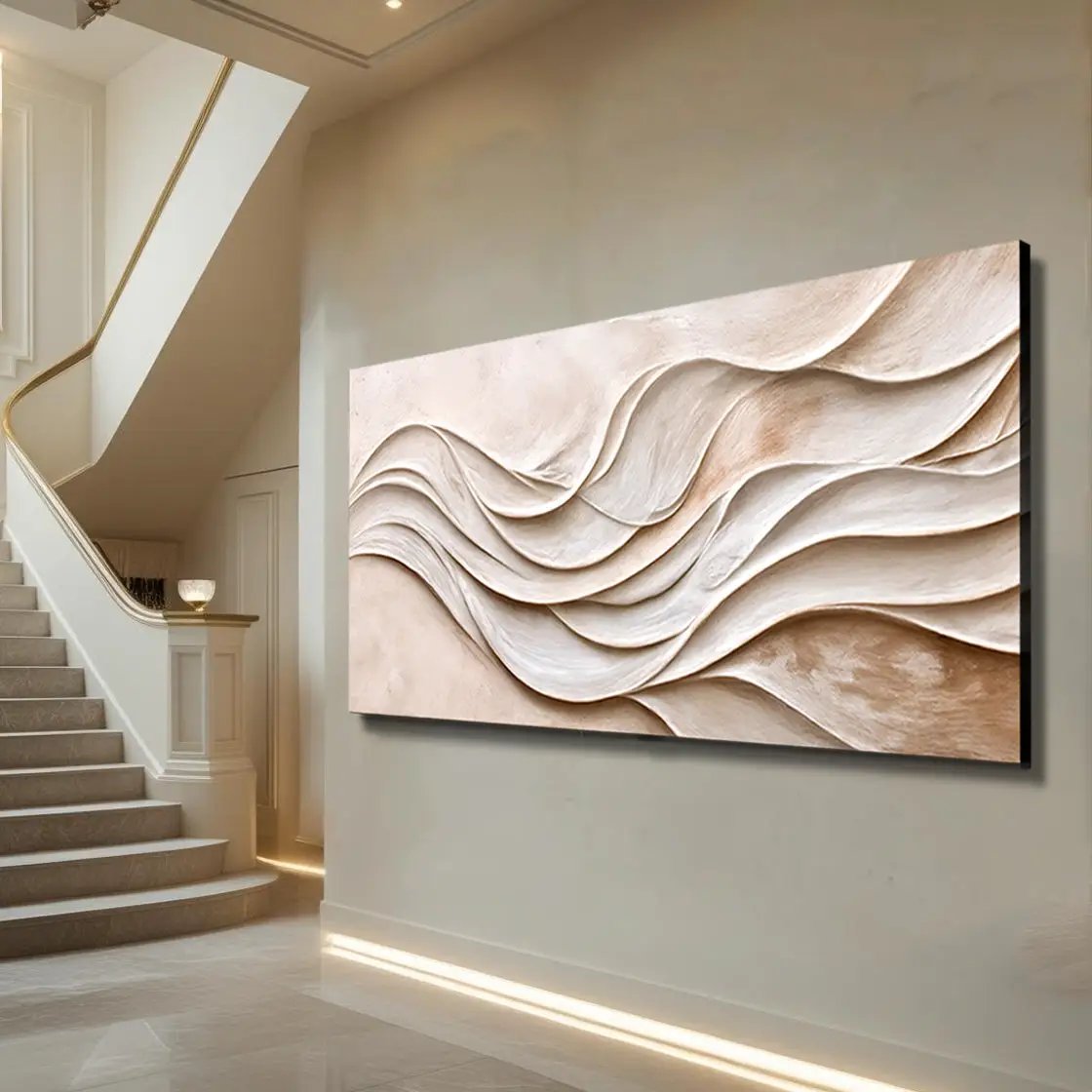 Modern Abstract Minimalist Wall Art XIII canvas with beige 3D wave texture on Tampa Home & Garden Store