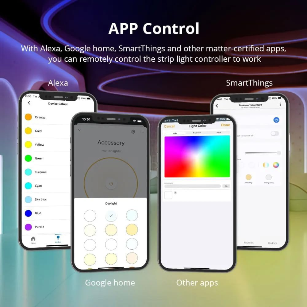 ZML3 Matter Over WiFi LED Strip Light Controller RGBCW - Smart LED Driver Compatible with Alexa, Google Home, and Apple Home App