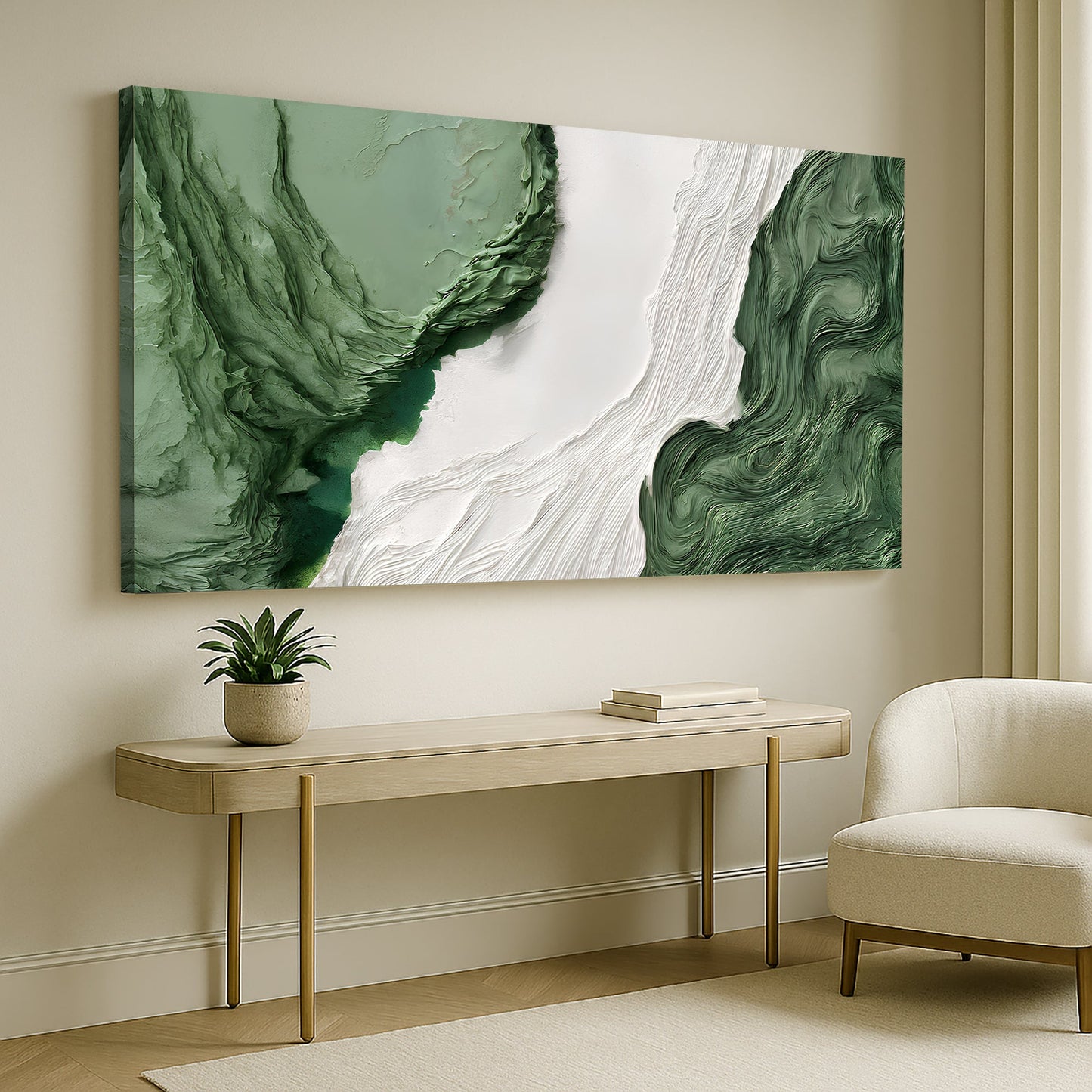 Green Rivers Abstract Wall Art V canvas Tailored Canvases green white textured on Tampa Home & Garden Store