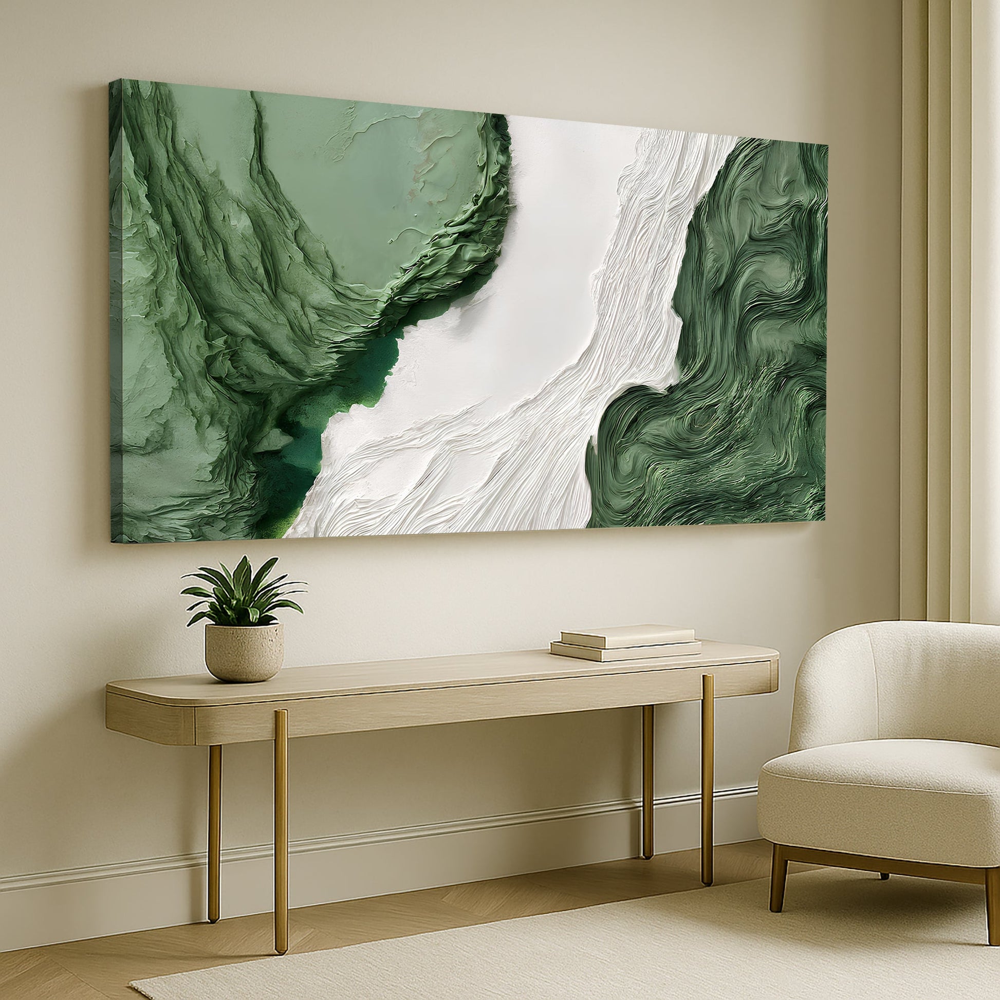 Green Rivers Abstract Wall Art V canvas Tailored Canvases green white textured on Tampa Home & Garden Store