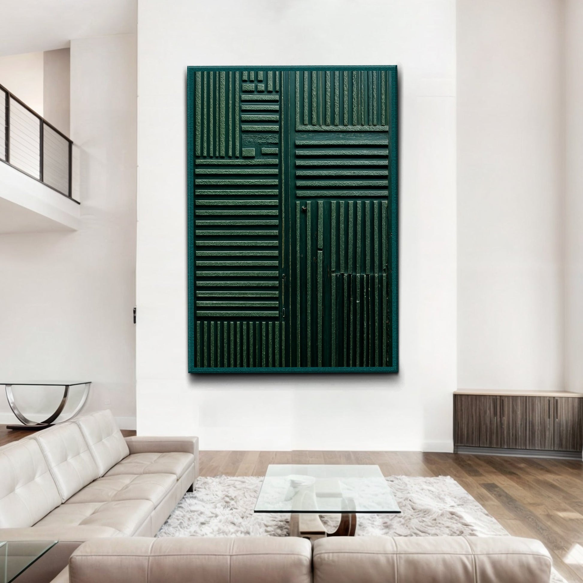 Green Abstract Patterns Canvas by Tailored Canvases, teal textured wall art with panels on Tampa Home & Garden Store