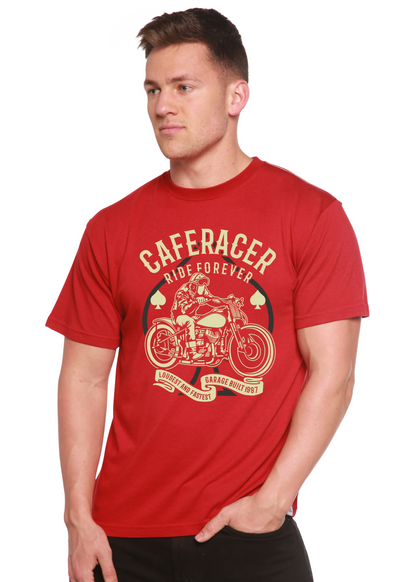 Caferacer men's red bamboo viscose/organic cotton graphic tee by Spun Bamboo with motorcycle art on Tampa Home & Garden Store