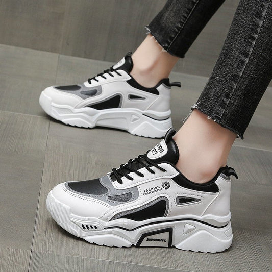 Fashion Spring Reflective Women Sneakers Stevvex white gray mix, lace-up chunky sole pair on Tampa Home & Garden Store