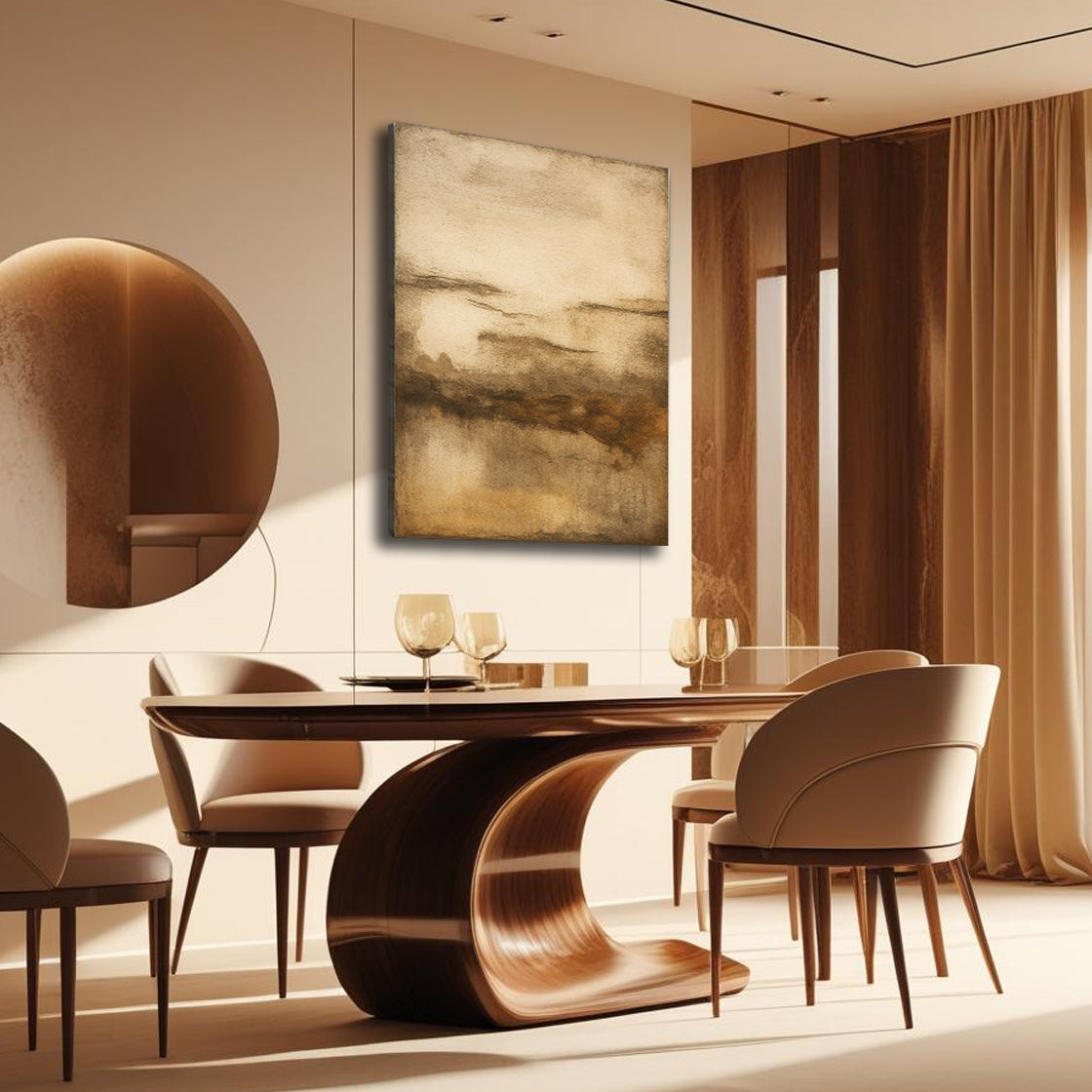Neutral Abstract Wall Art canvas by Tailored Canvases in a warm beige dining room on Tampa Home & Garden Store