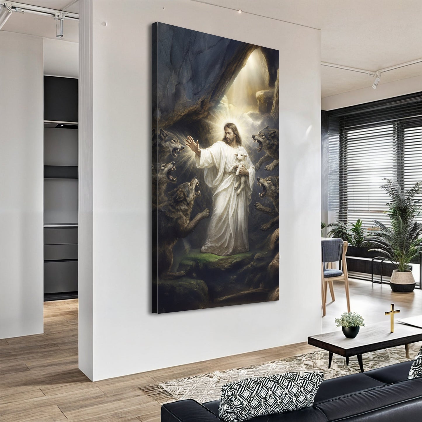 Canvas Jesus Protects The Lamb From Wolves Faith Wall Art XV by Tailored Canvases on Tampa Home & Garden Store