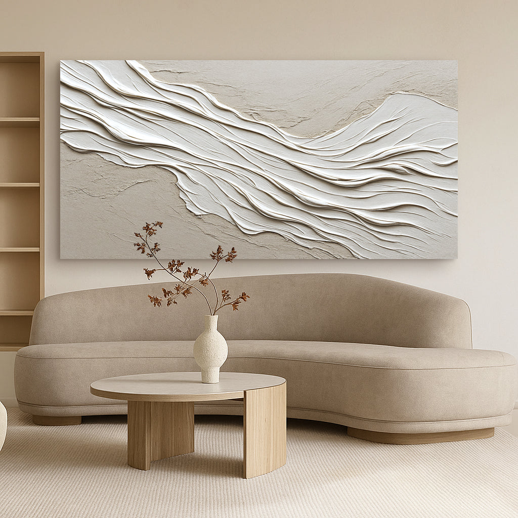 Minimalist Wall Art IV canvas by Tailored Canvases; beige textured waves for living room on Tampa Home & Garden Store