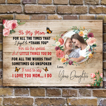 Canvas Mother's Day sign To My Mom with pink roses and butterfly on wood background on Tampa Home & Garden Store