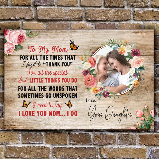 Canvas Mother's Day sign To My Mom with pink roses and butterfly on wood background on Tampa Home & Garden Store