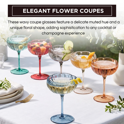 Muted Floral Coupe Cocktail Glasses Set of 6