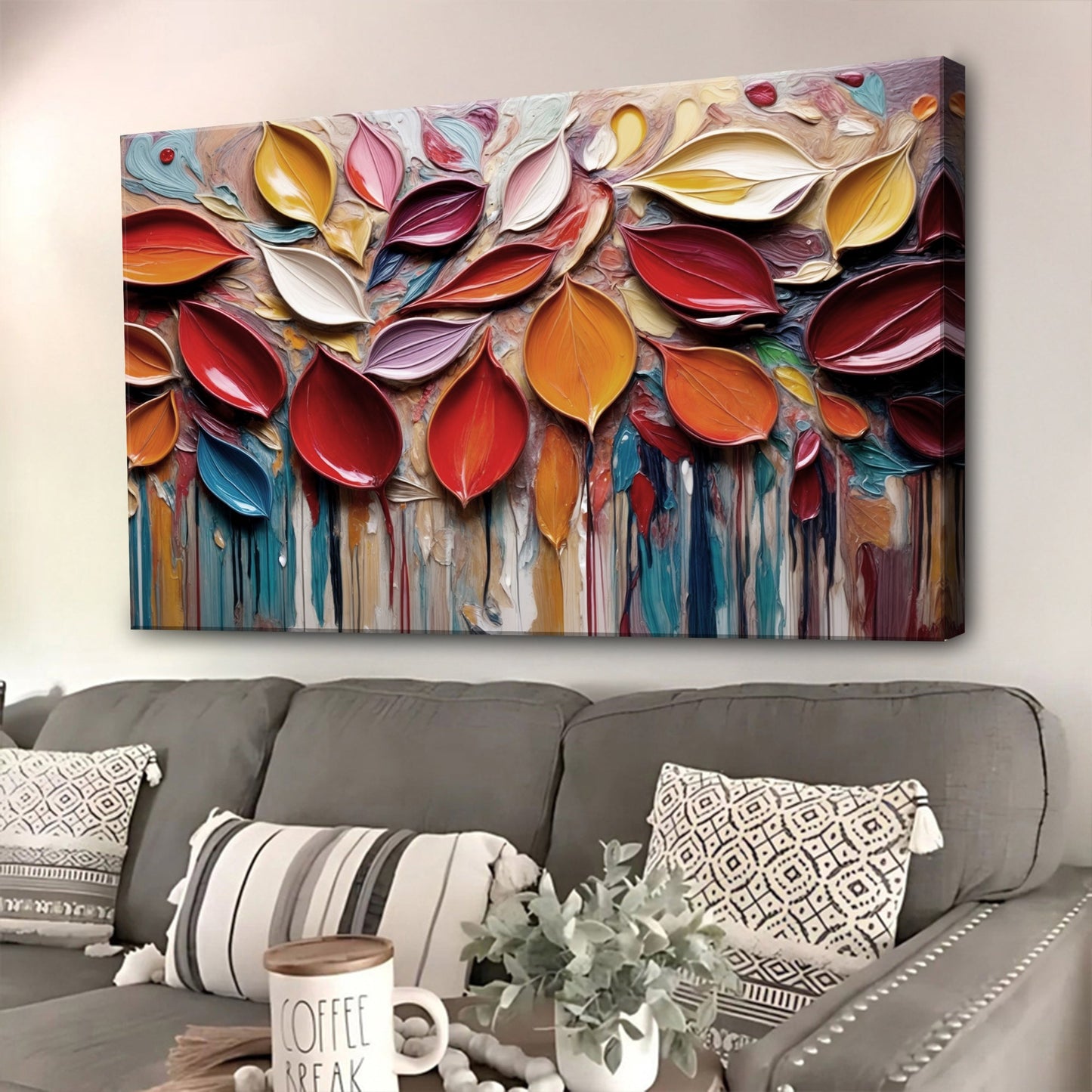 Autumn Rain Wall Art canvas by Tailored Canvases; vibrant leaf relief on crafting canvas on Tampa Home & Garden Store