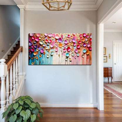 Vibrant Petals Wall Art canvas by Tailored Canvases with multicolor petals on gradient background on Tampa Home & Garden Store