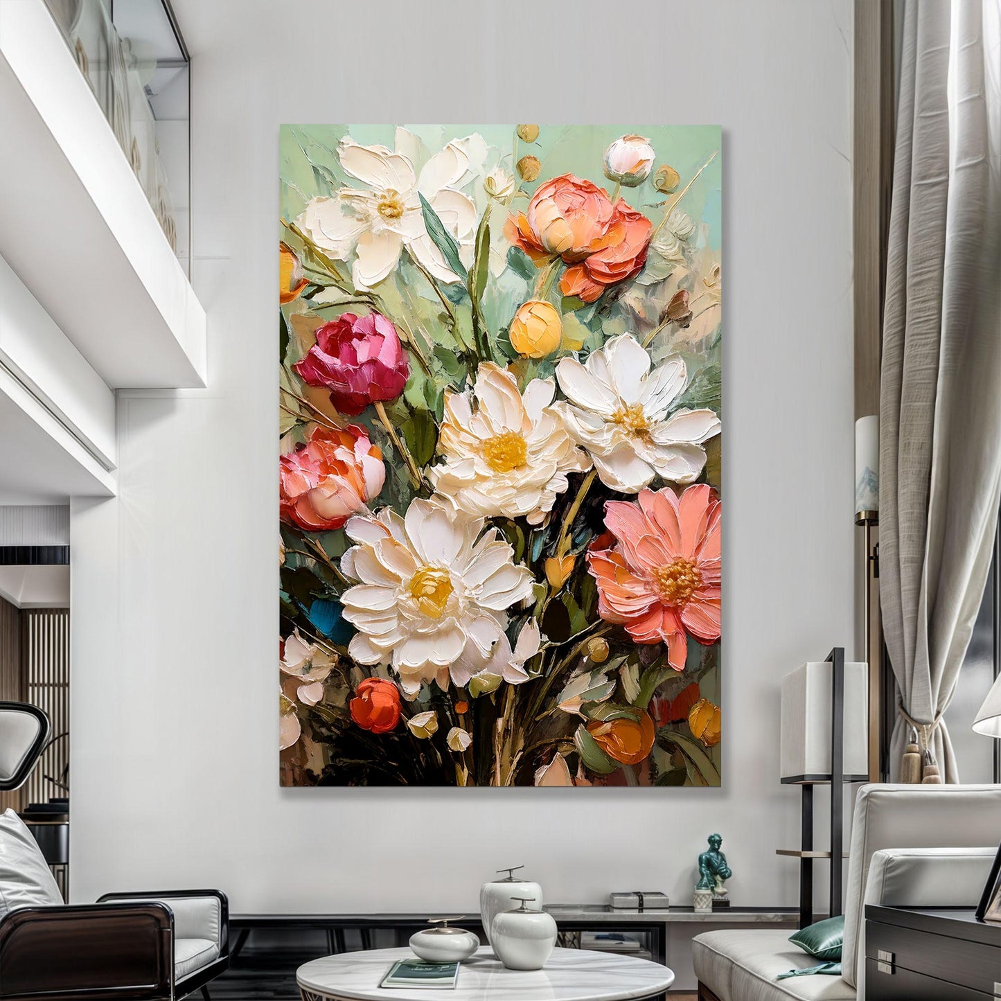 Canvas Serene Blossoms Wall Art by Tailored Canvases; floral bouquet in soft whites and pinks on Tampa Home & Garden Store