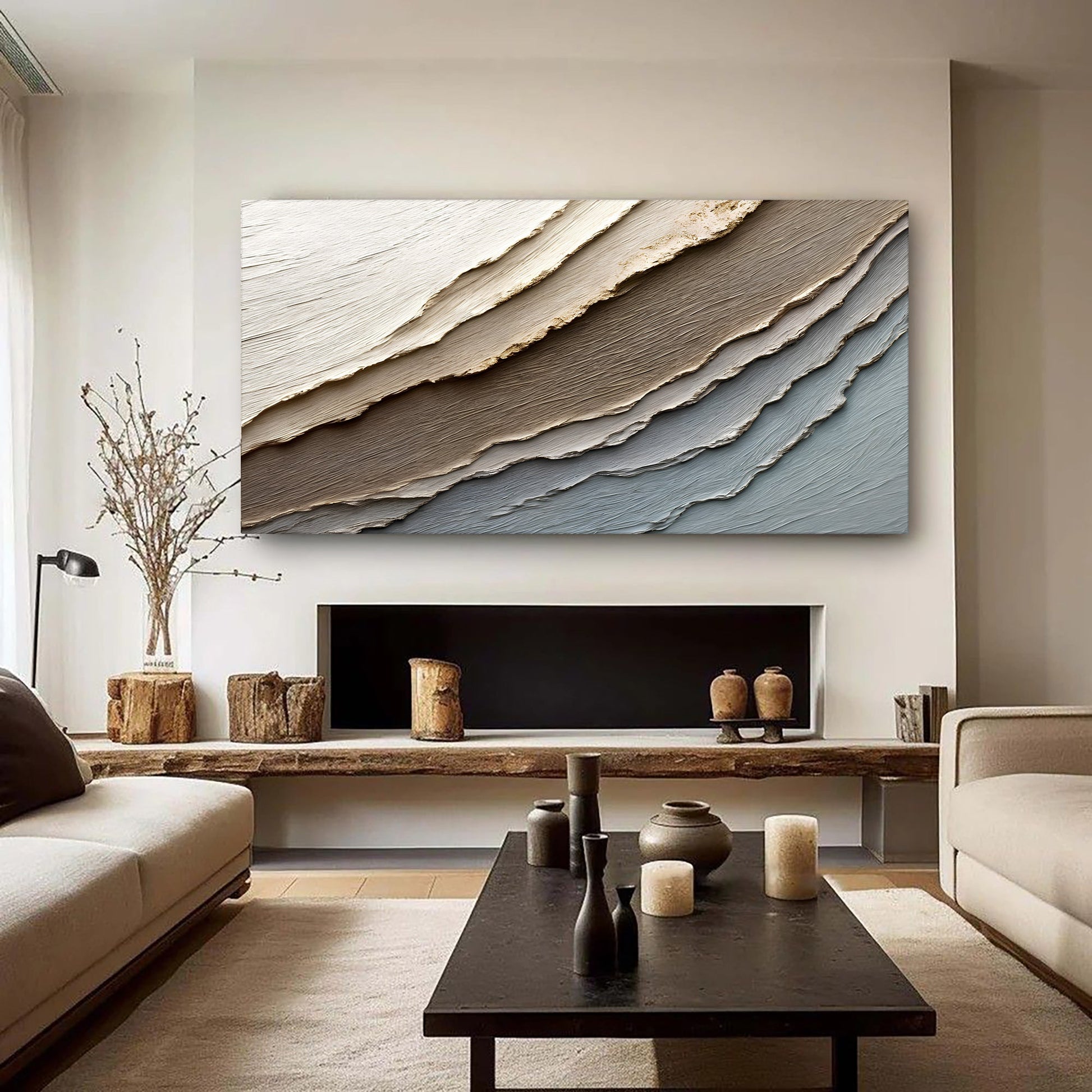 Abstract Earth Tones Wall Art canvas by Tailored Canvases; textured beige to blue layers on Tampa Home & Garden Store
