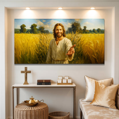 Savior's Invitation Faith Wall Art II canvas featuring golden wheat field and robed figure on Tampa Home & Garden Store