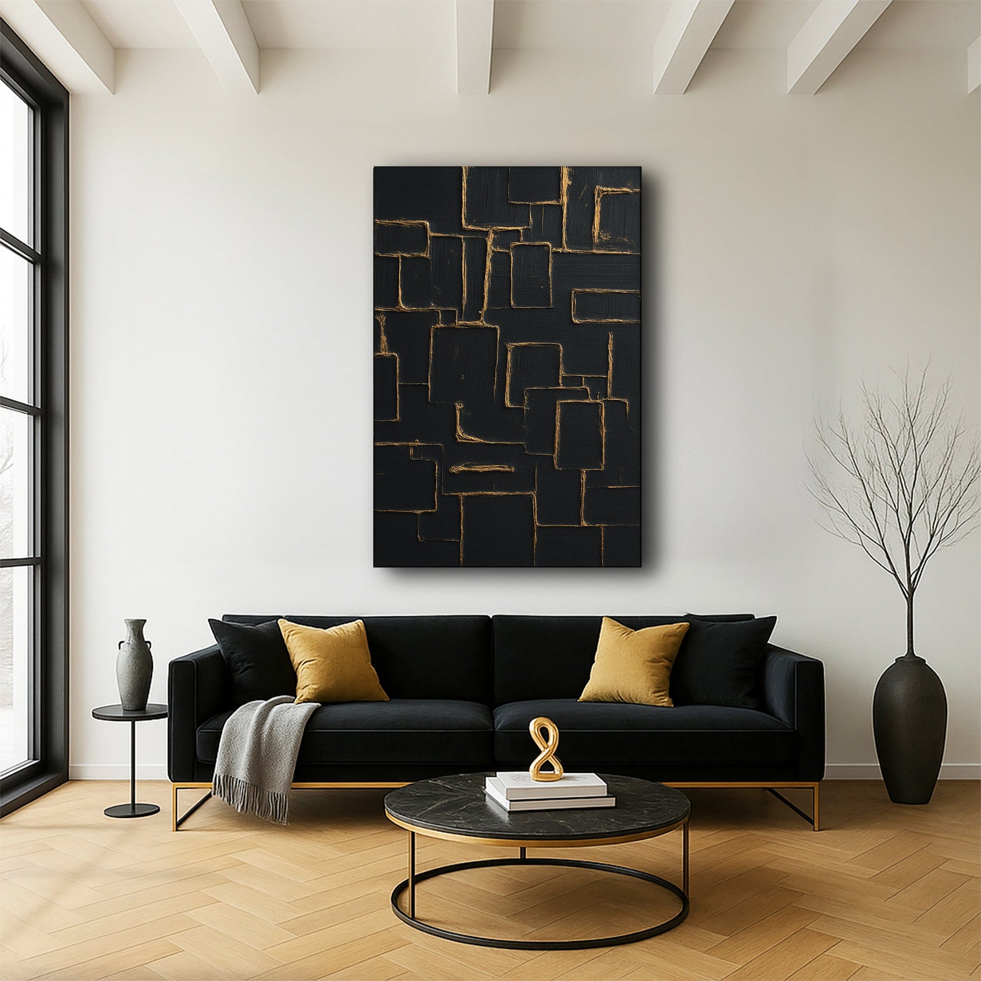 Canvas wall art Contemporary Black and Gold geometric blocks Tailored Canvases on Tampa Home & Garden Store