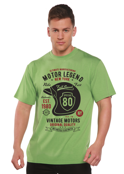 Motor Legend Helmet graphic men's t-shirt lime green bamboo viscose/organic cotton on Tampa Home & Garden Store