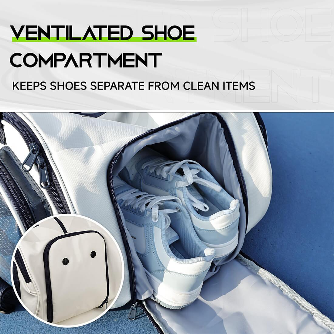 Pro Team Pickleball Bag by Warping Point with ventilated shoe compartment in white gray on Tampa Home & Garden Store