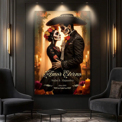 Personalized Eternal Love Halloween Sign canvas by Tailored Canvases, Day of the Dead couple on Tampa Home & Garden Store