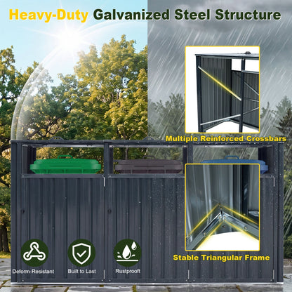 3-Bin metal trash can storage shed with flip-up lids DirectDeals on Tampa Home & Garden Store
